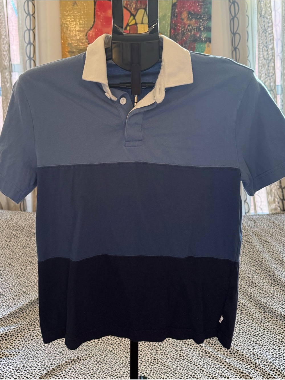 GAP Kids Colorblock Polo in Light Blue, Navy & Black with Cream Collar